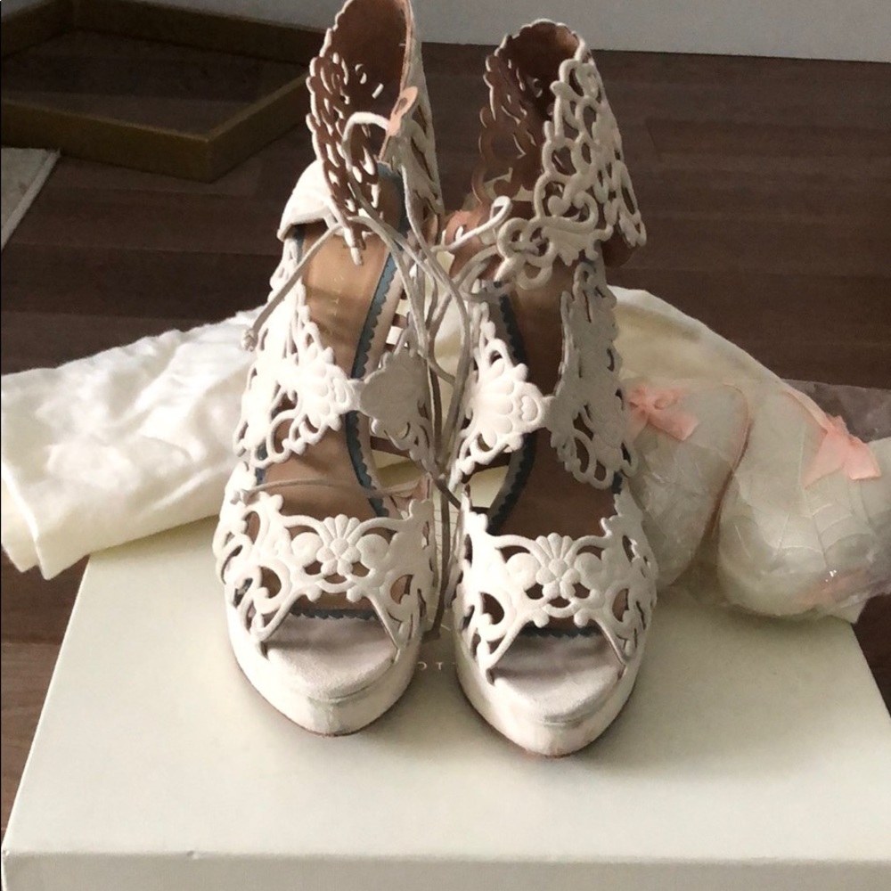 Charlotte Olympia Ivory Suede Heels. Worn Once
